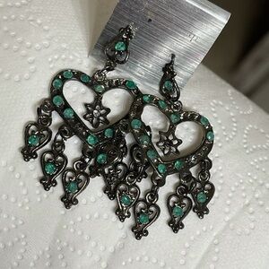 Beautiful heart shape ethenic earrings green stone